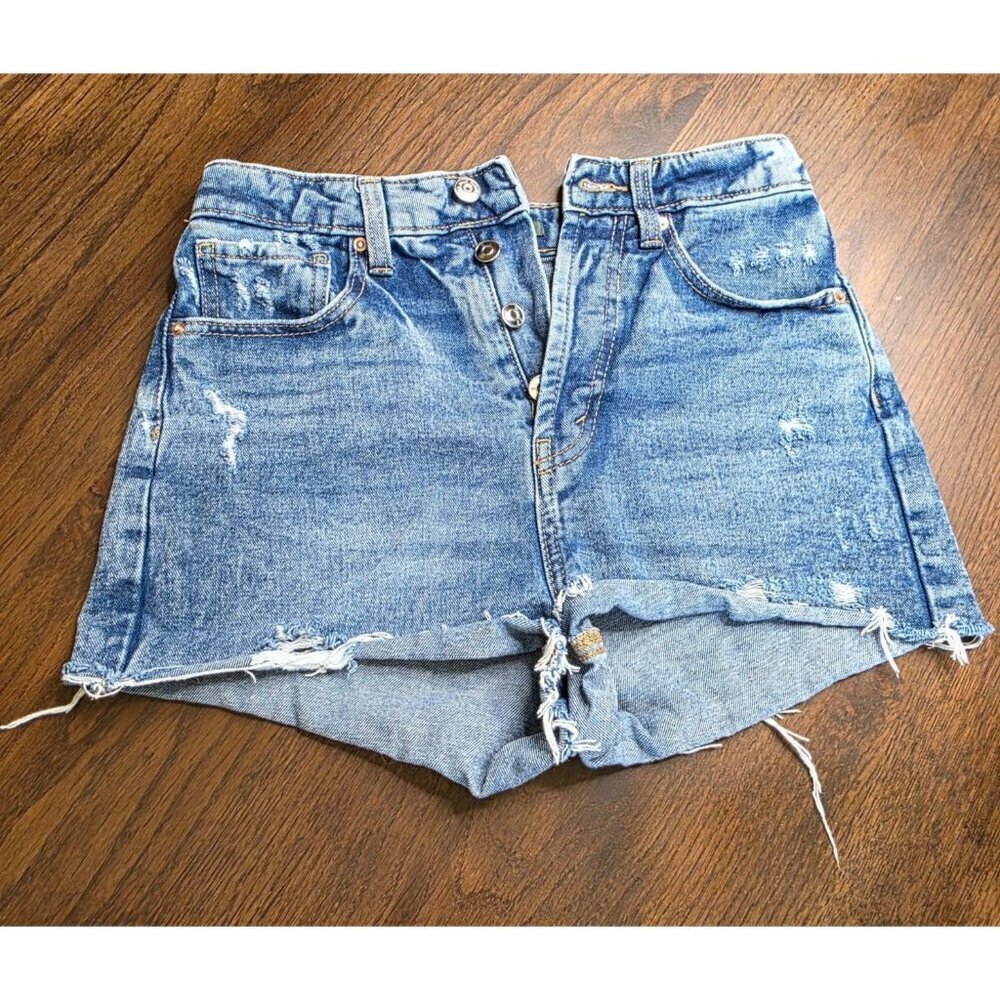 Wild‎ Fable Distressed Cut Off Shorts Sz 0 High Rise Blue Cotton Denim Jean B1